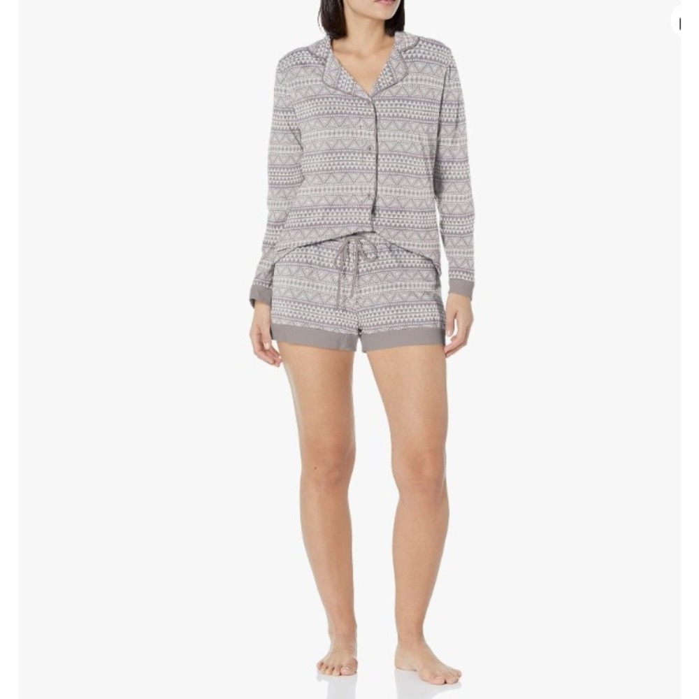 Cosabella Grey Geometric Tribal Print Pajama Set Long Sleeve Top Shorts PJ XS